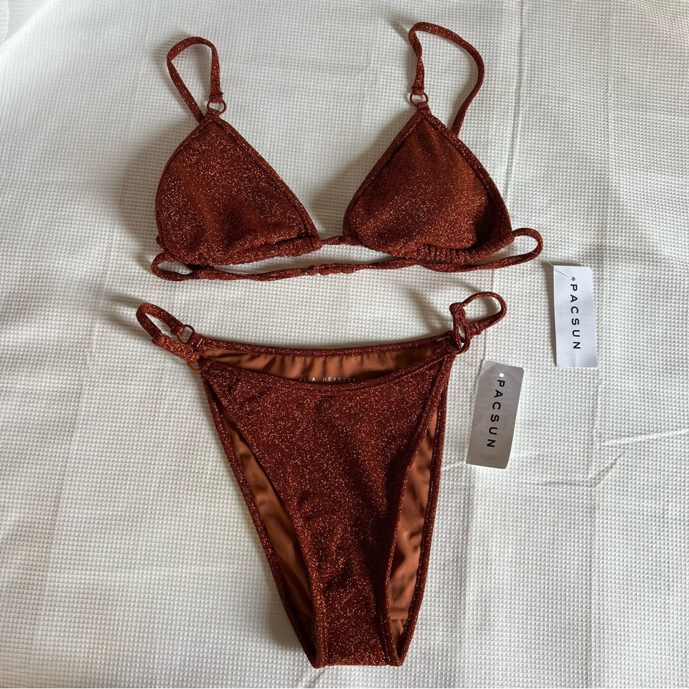 Pacsun Dark Copper Charlie Lurex Bikini Set
